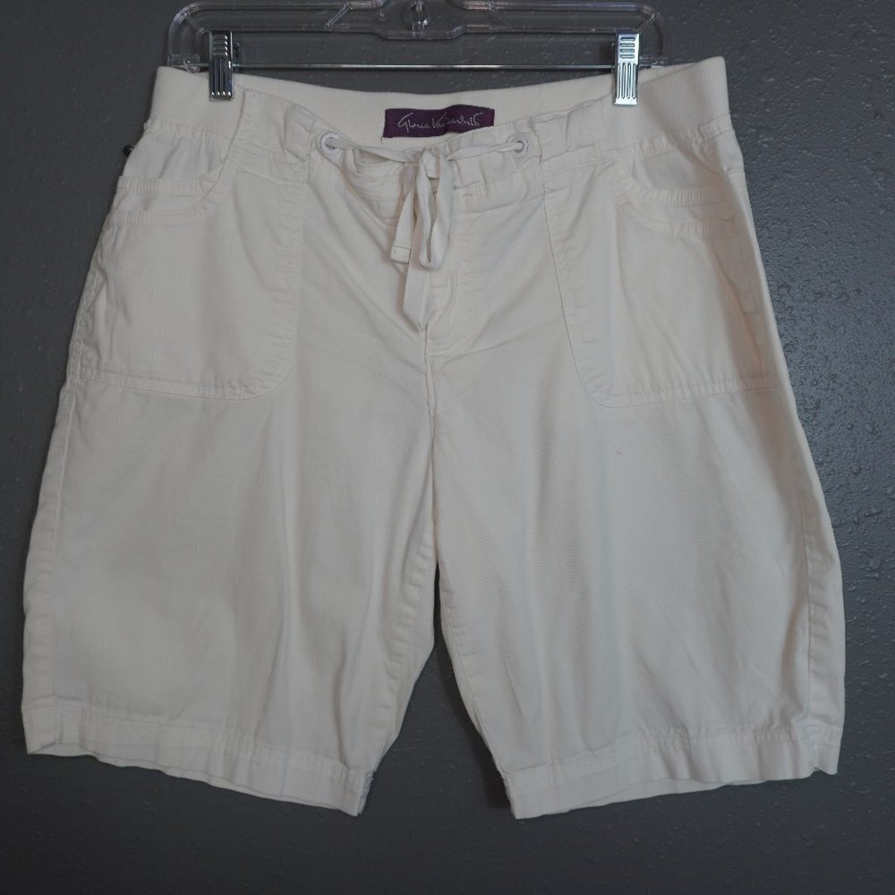 Gloria Vanderbilt Womens White Cargo Casual Drawstring Shorts Size 12 Petite